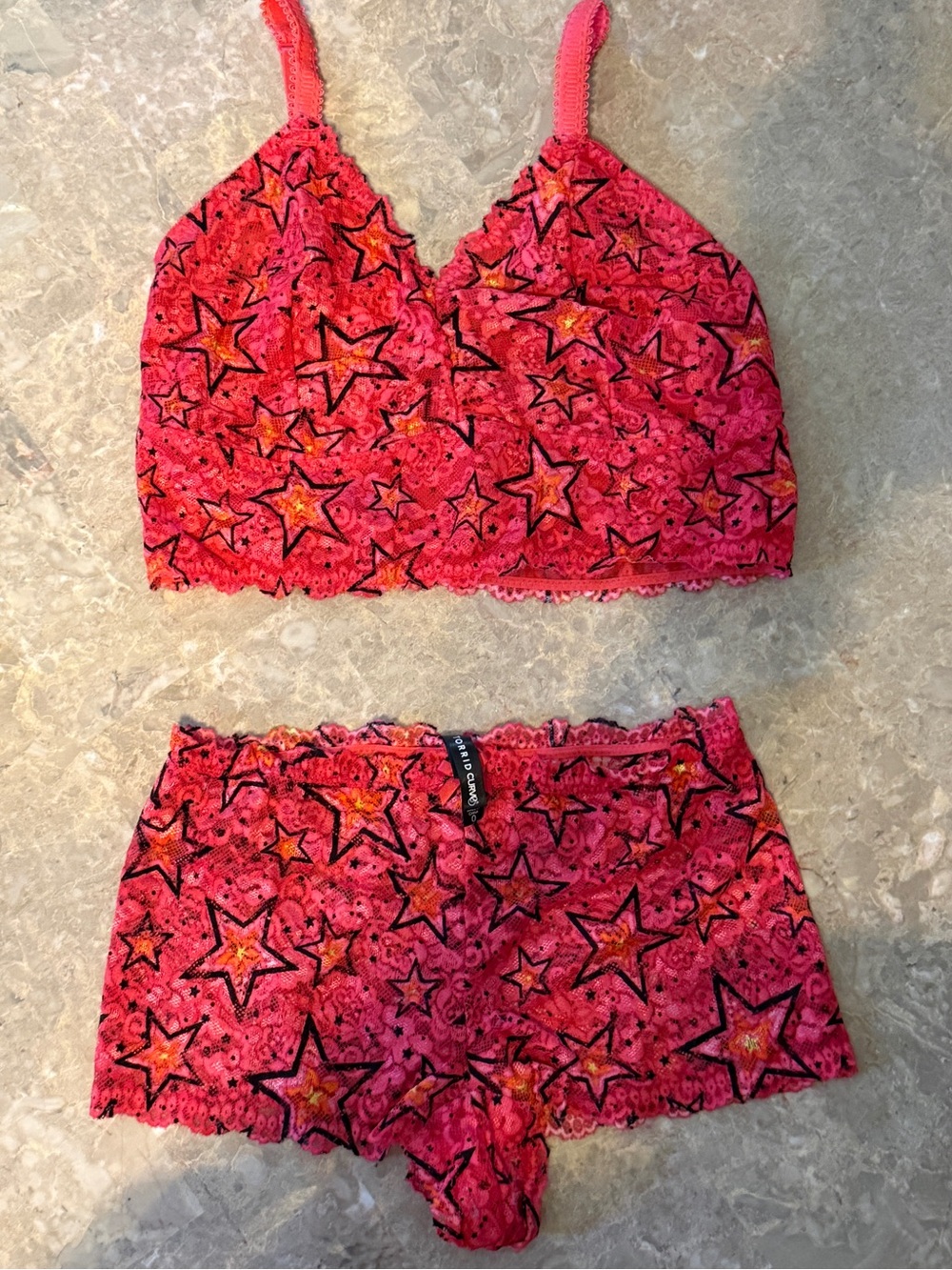 Torrid Curve Pink & Orange Star Lace Bralette & Boyshort Set-Size 0 (10-12)